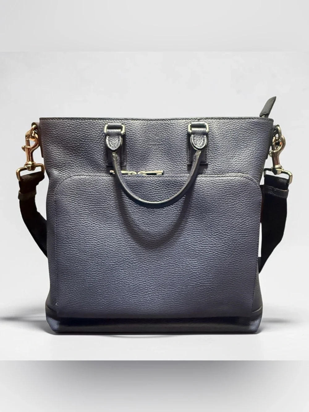 Gucci Mens Navy Blue Pebbled Leather Tote Business Shoulder Bag Web Strap